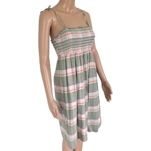 Gap Plaid Smocked Sundress XS Y2K Cottagecore Coastal Summer Festival Barn Green